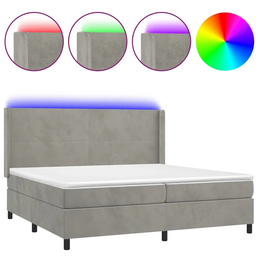 Sommier à lattes de lit matelas et LED Gris clair 200x200 cm - 2