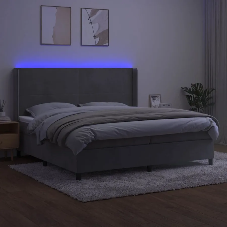 Sommier à lattes de lit matelas et LED Gris clair 200x200 cm - 3