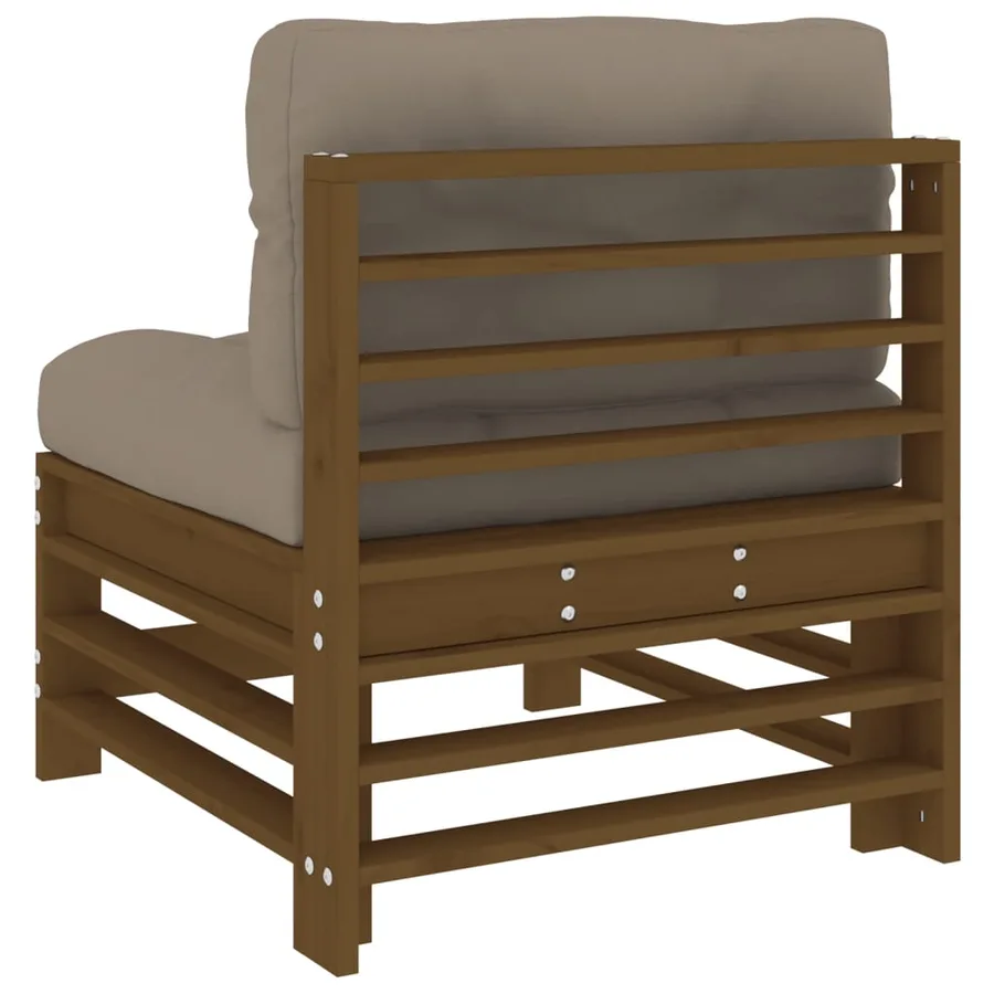Canapé central avec coussins marron miel bois de pin solide - 5