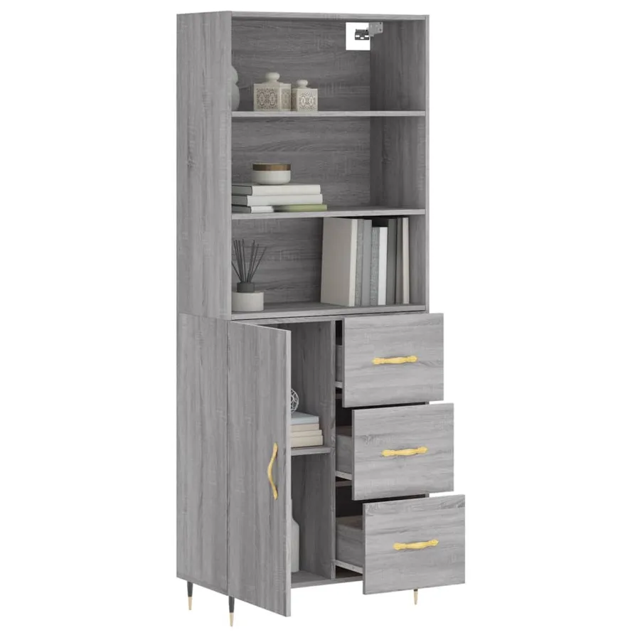 Buffet haut Sonoma gris 69,5x34x180 cm Bois d'ingénierie - 3