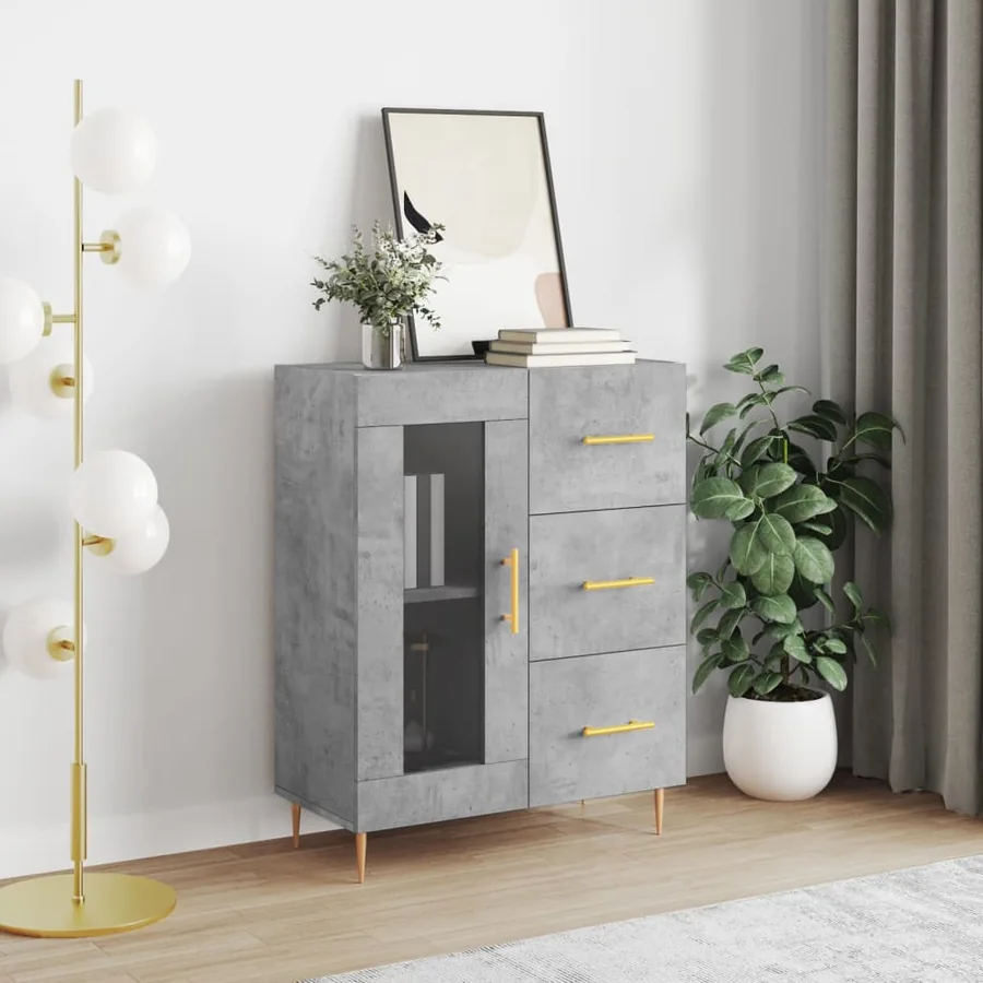 Buffet gris béton 69,5x34x90 cm bois d'ingénierie