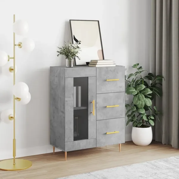 Buffet gris béton 69,5x34x90 cm bois d'ingénierie