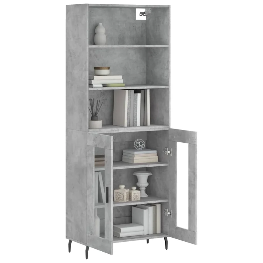 Buffet haut Gris béton 69,5x34x180 cm Bois d'ingénierie - 3