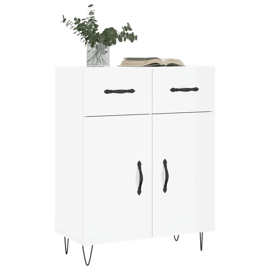 Buffet Blanc brillant 69,5x34x90 cm Bois d'ingénierie - 3