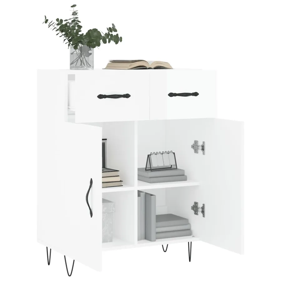 Buffet Blanc brillant 69,5x34x90 cm Bois d'ingénierie - 4