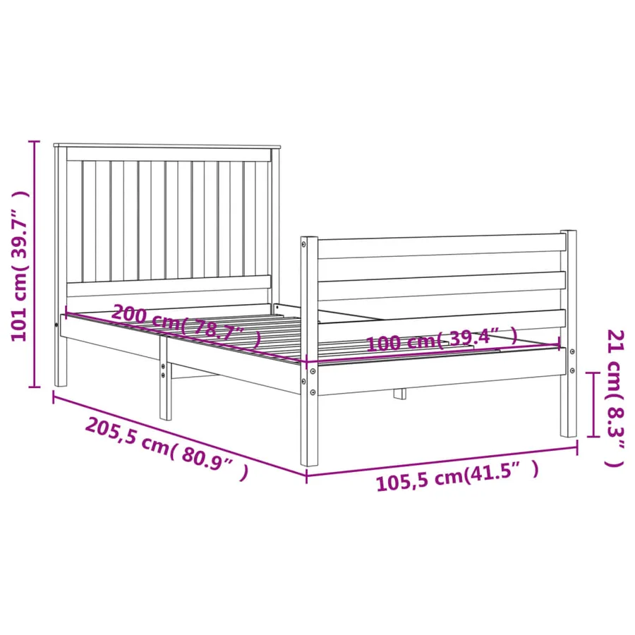 Cadre de lit sans matelas 100x200 cm bois massif - 12
