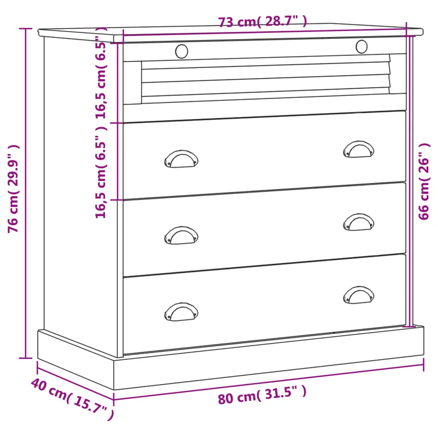 Commode VIGO 80x40x76 cm bois massif de pin - 9
