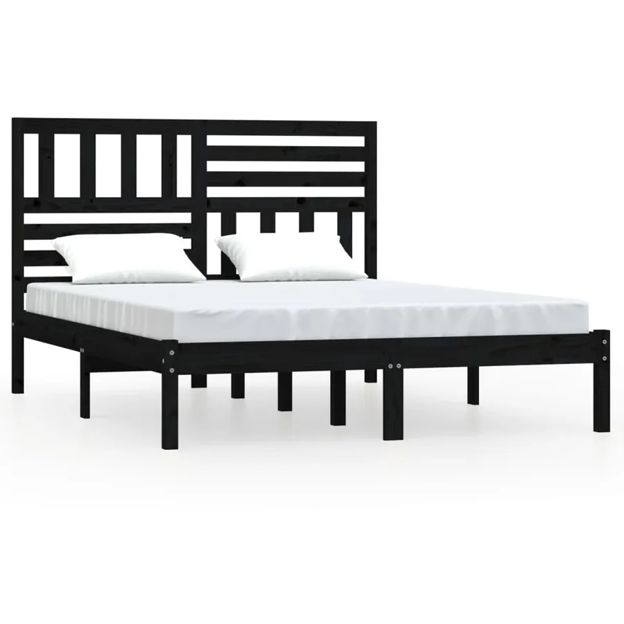 Cadre de lit sans matelas noir bois de pin massif 140x190 cm - 2