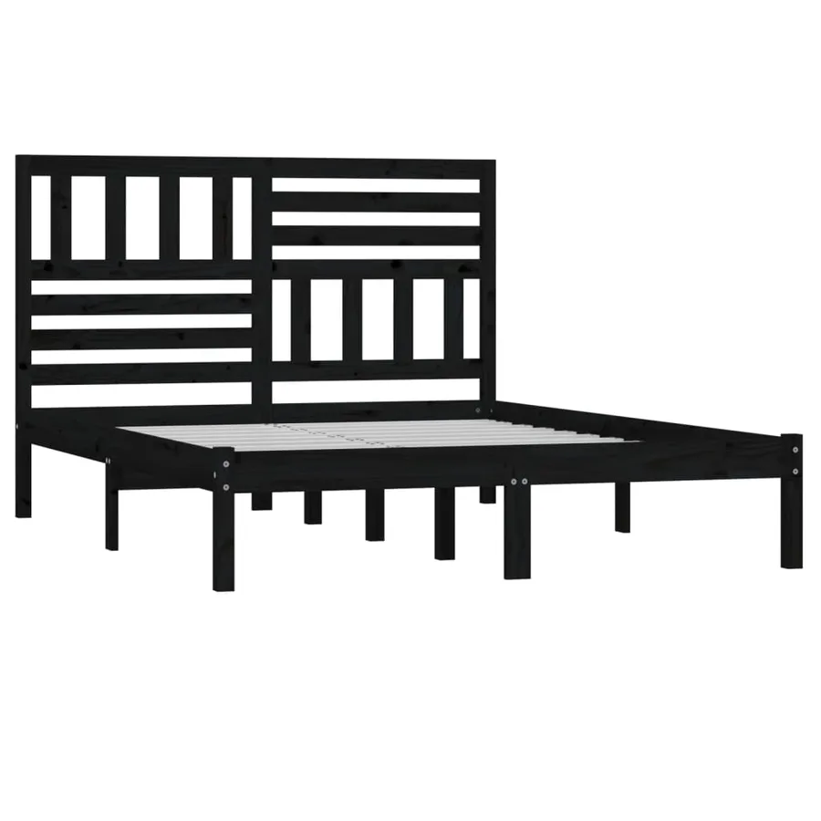 Cadre de lit sans matelas noir bois de pin massif 140x190 cm - 3