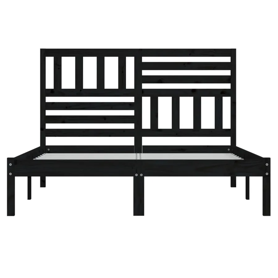 Cadre de lit sans matelas noir bois de pin massif 140x190 cm - 4