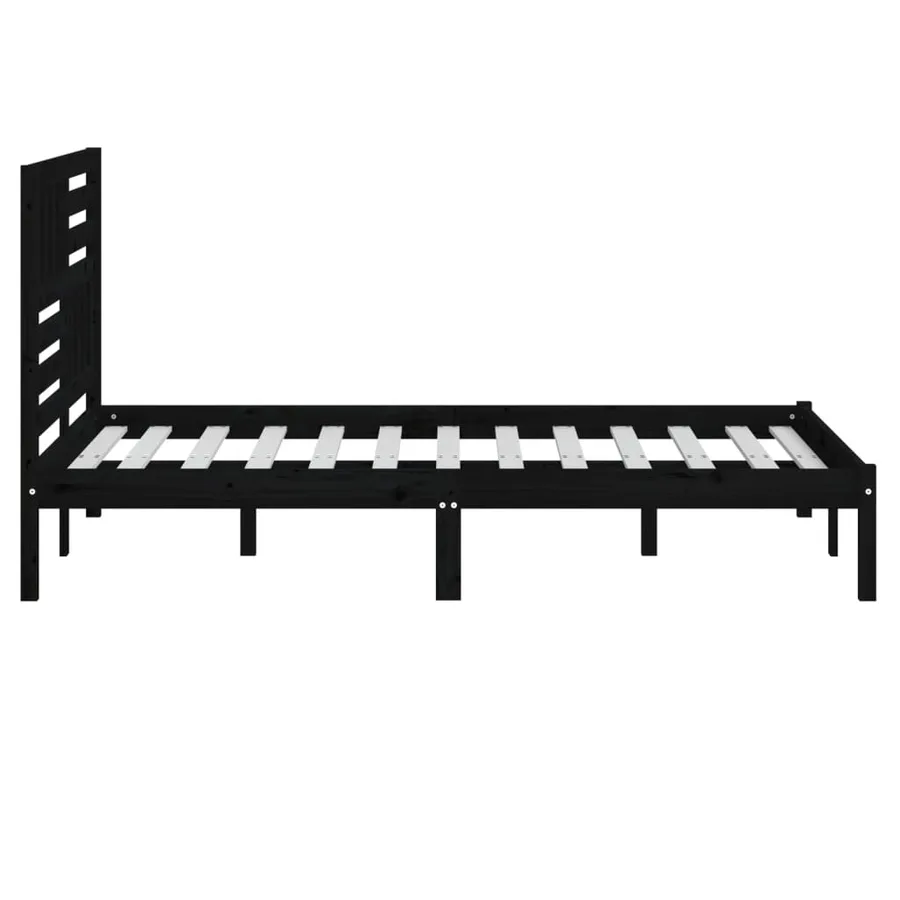 Cadre de lit sans matelas noir bois de pin massif 140x190 cm - 5