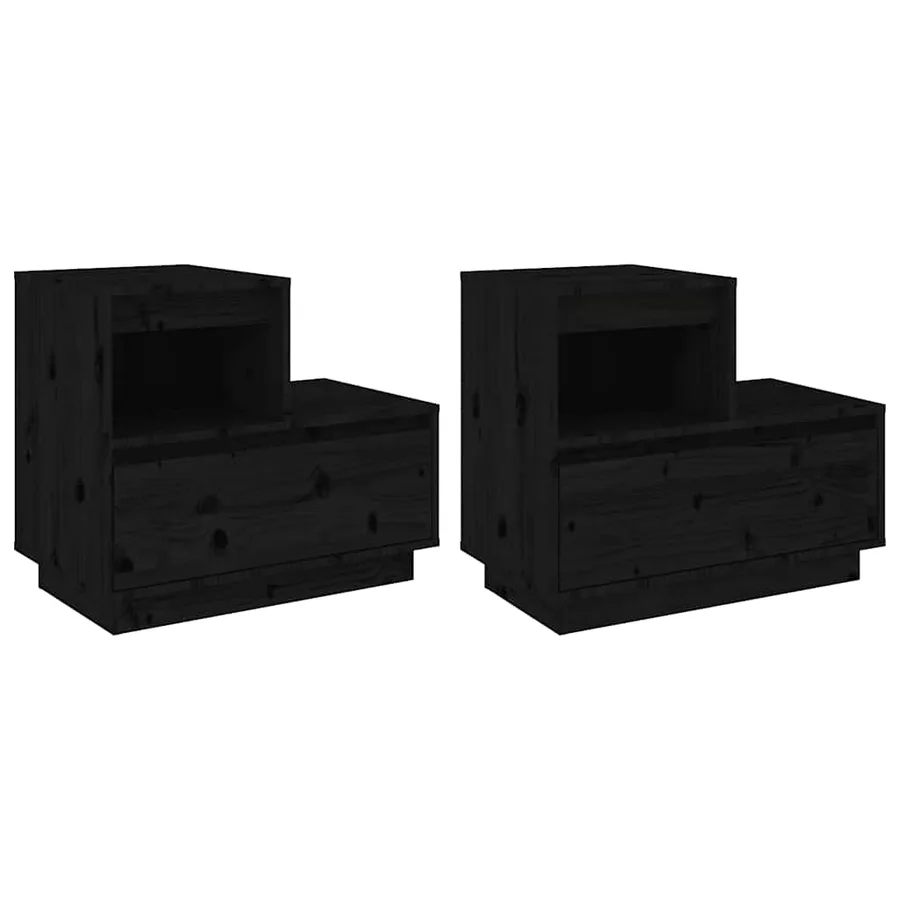 Tables de chevet 2 pcs Noir 60x34x51 cm Bois de pin solide - 2