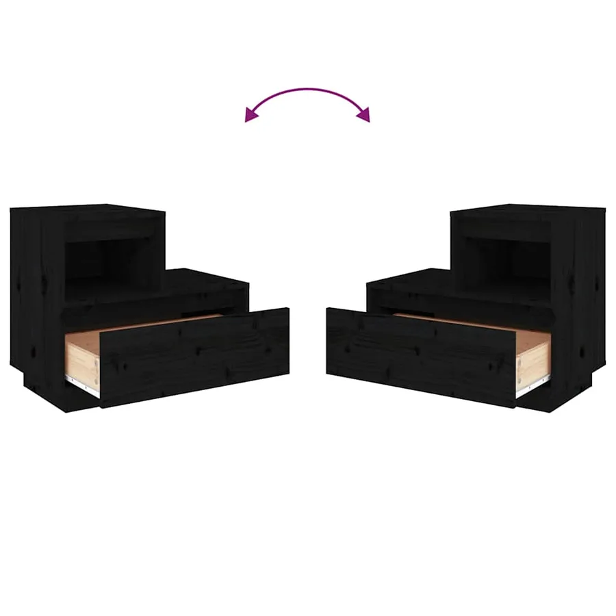 Tables de chevet 2 pcs Noir 60x34x51 cm Bois de pin solide - 8