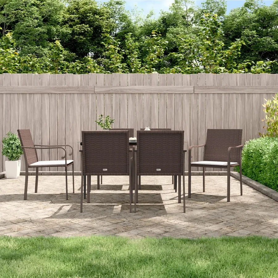 Ensemble à manger de jardin 7 pcs coussins résine tressée acier