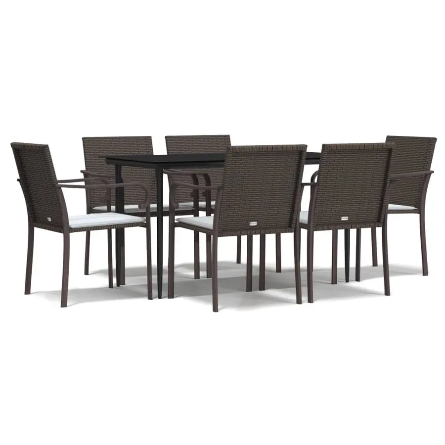 Ensemble à manger de jardin 7 pcs coussins résine tressée acier - 2