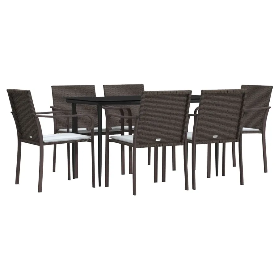 Ensemble à manger de jardin 7 pcs coussins résine tressée acier - 3