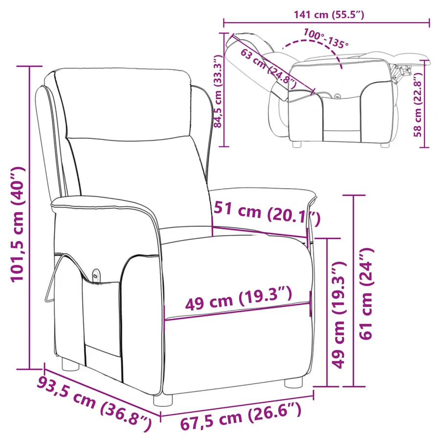 Chaise de massage Noir 93.5 x 67.5 x 101.5 cm tissu - 8