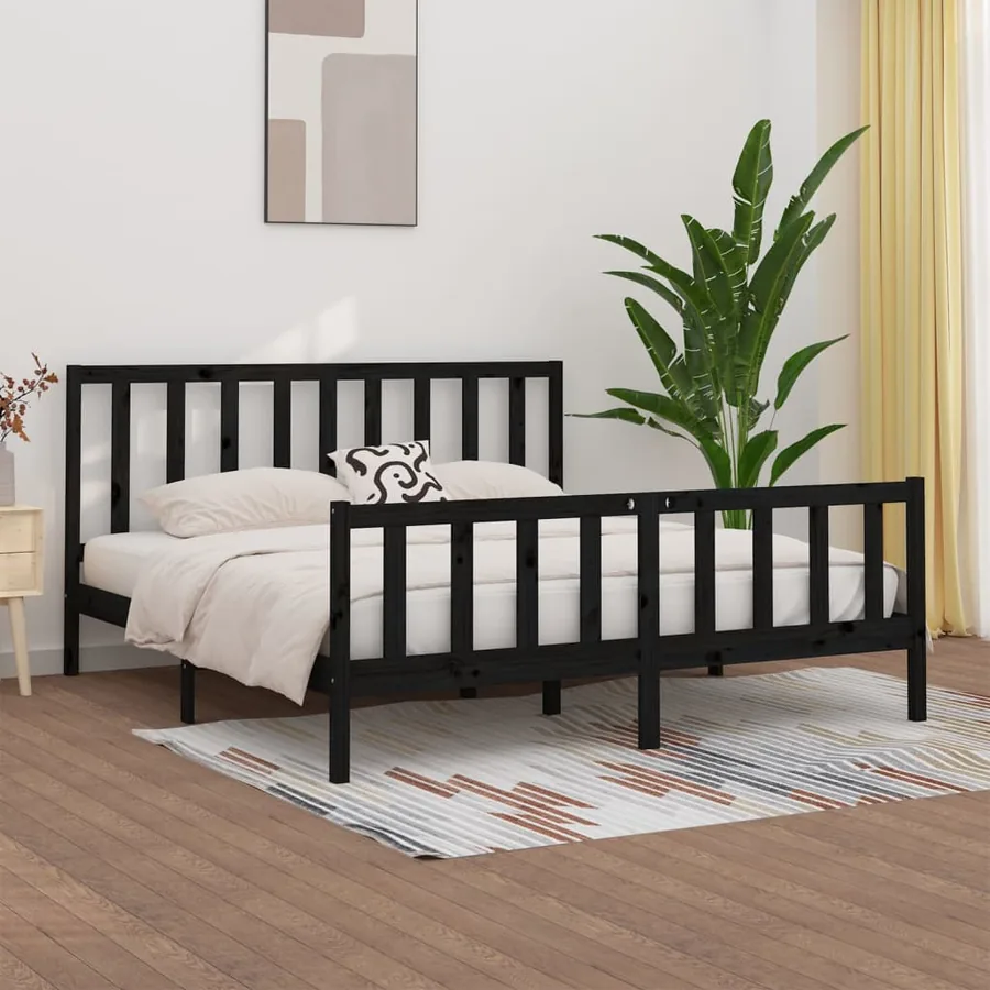Cadre de lit sans matelas noir 200x200 cm bois massif