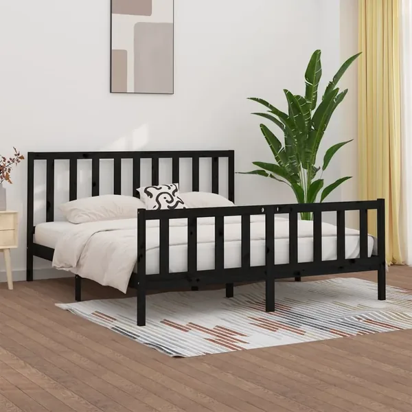 Cadre de lit sans matelas noir 200x200 cm bois massif