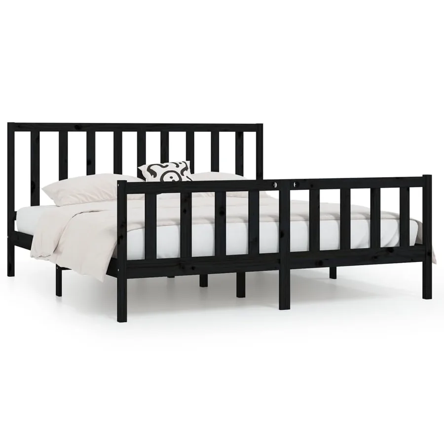 Cadre de lit sans matelas noir 200x200 cm bois massif - 2
