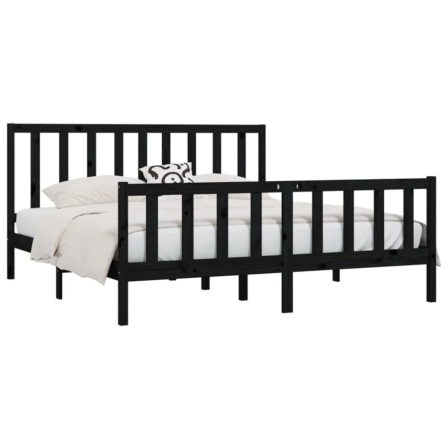 Cadre de lit sans matelas noir 200x200 cm bois massif - 3