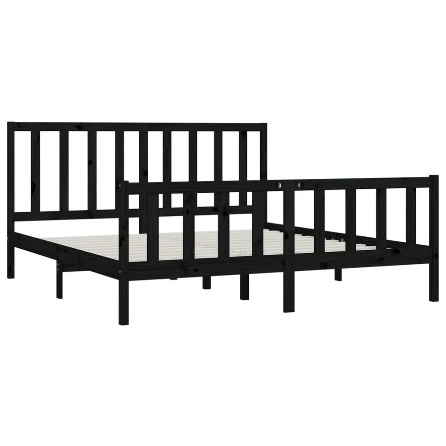 Cadre de lit sans matelas noir 200x200 cm bois massif - 4