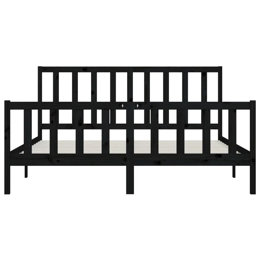 Cadre de lit sans matelas noir 200x200 cm bois massif - 5