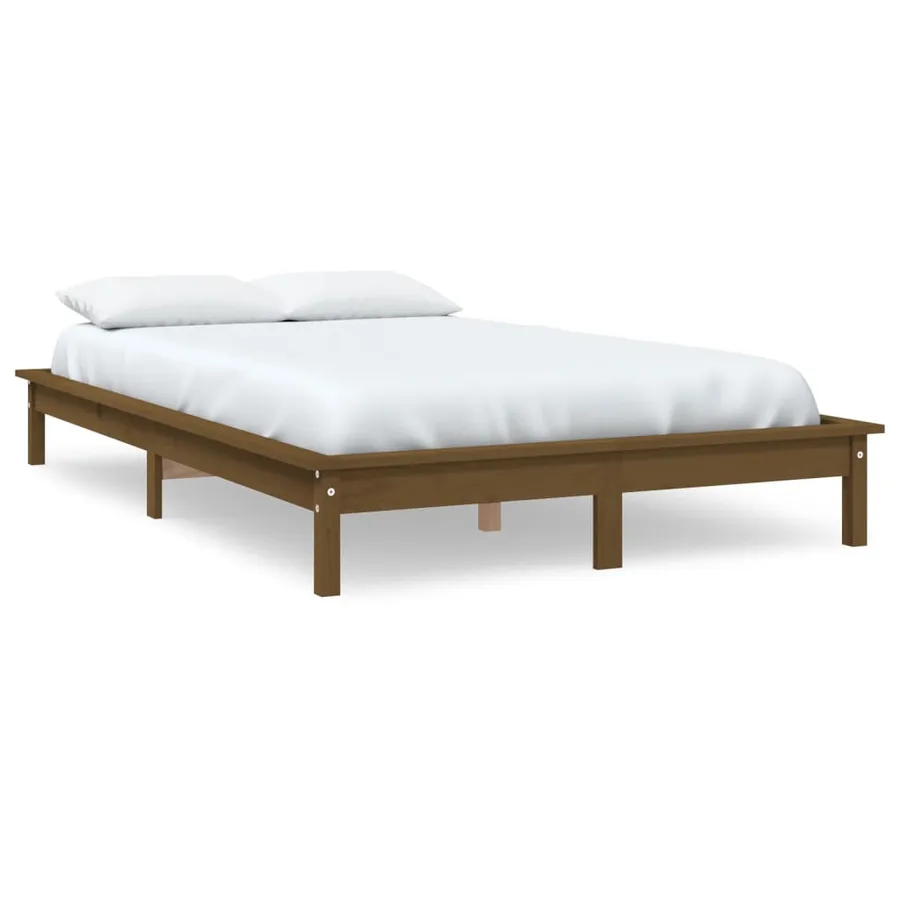 Cadre de lit sans matelas marron miel bois massif - 2