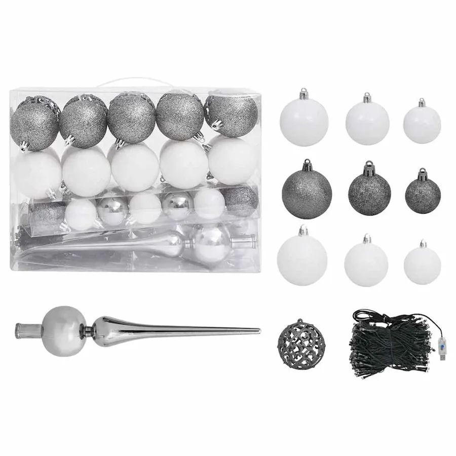 Arbre de Noël artificiel pré-éclairé et boules 90 cm vert - 4