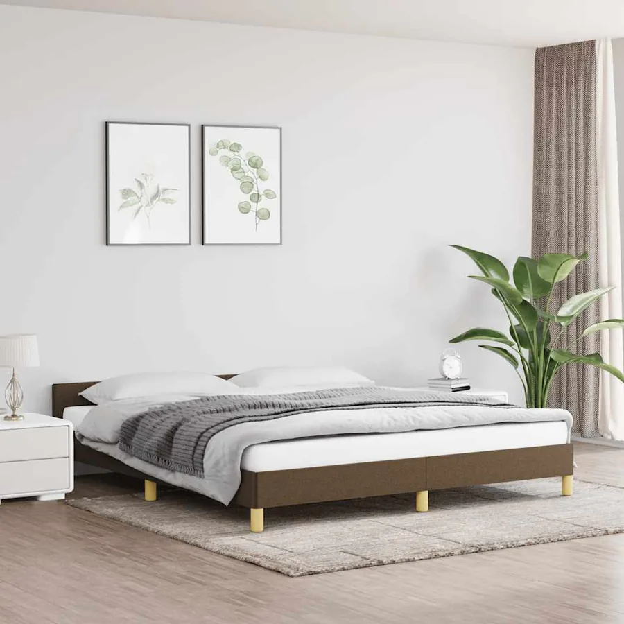Cadre de lit sans matelas marron foncé 180x200 cm tissu