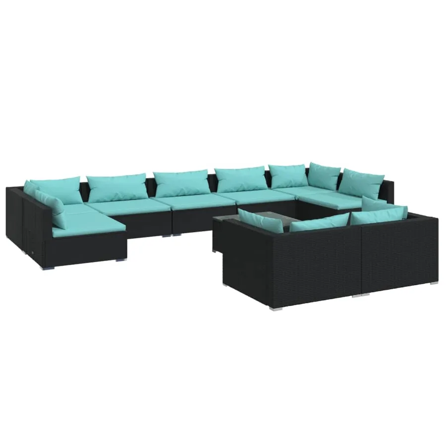Salon de jardin 10 pcs avec coussins Noir Résine tressée - 2