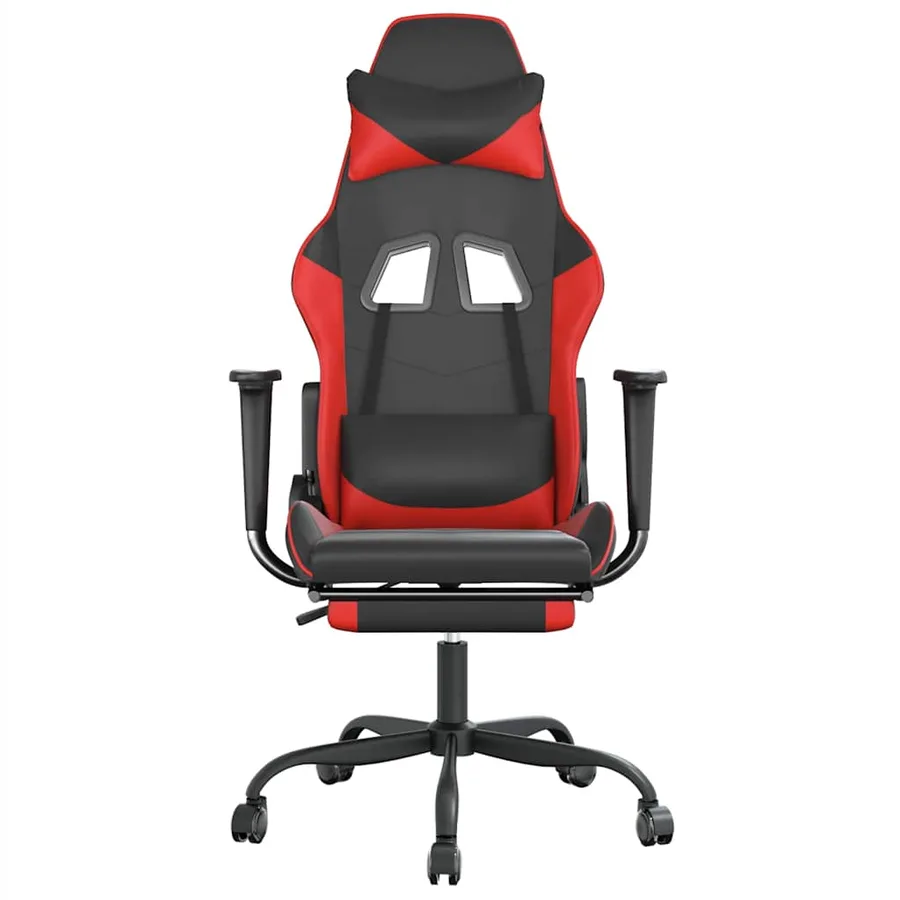 Chaise de jeu de massage avec repose-pied Noir&Rouge Similicuir - 4