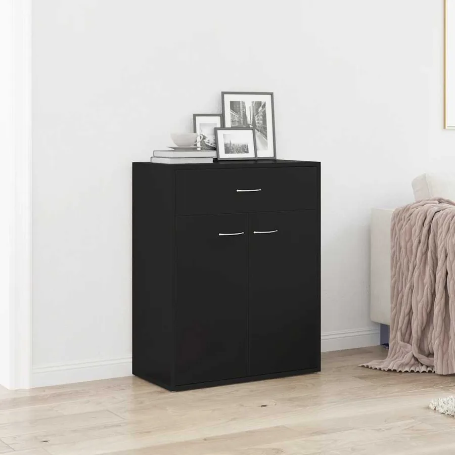 Buffet noir 60x30x75 cm bois d'ingénierie