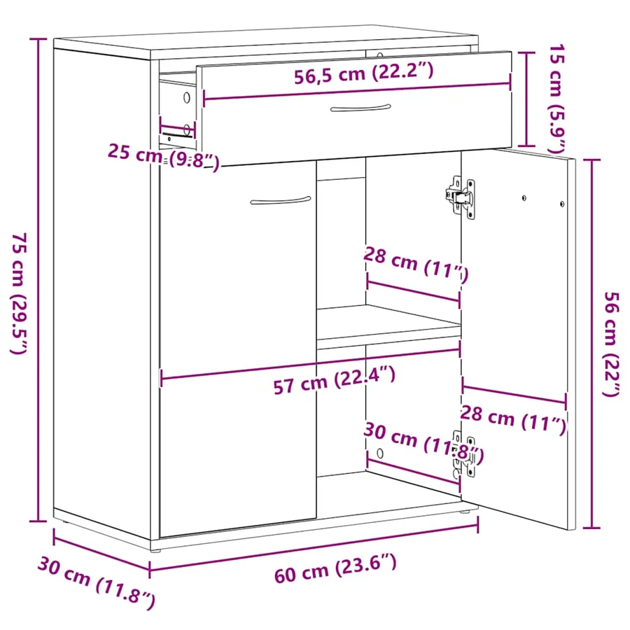 Buffet noir 60x30x75 cm bois d'ingénierie - 12