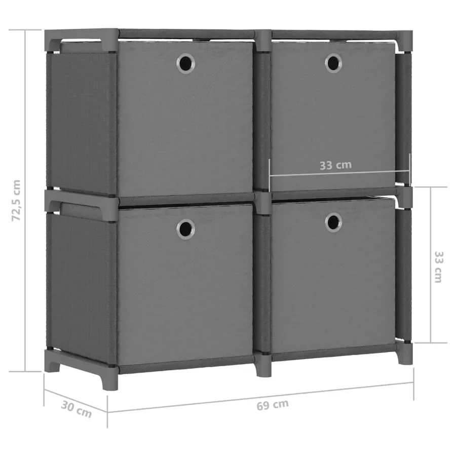 Étagère à 4 cubes avec boîtes Gris 69x30x72,5 cm Tissu - 9
