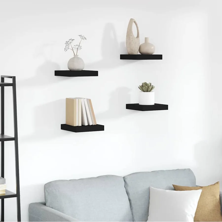 Étagères murales flottantes 4 pcs noir 23x23,5x3,8 cm MDF