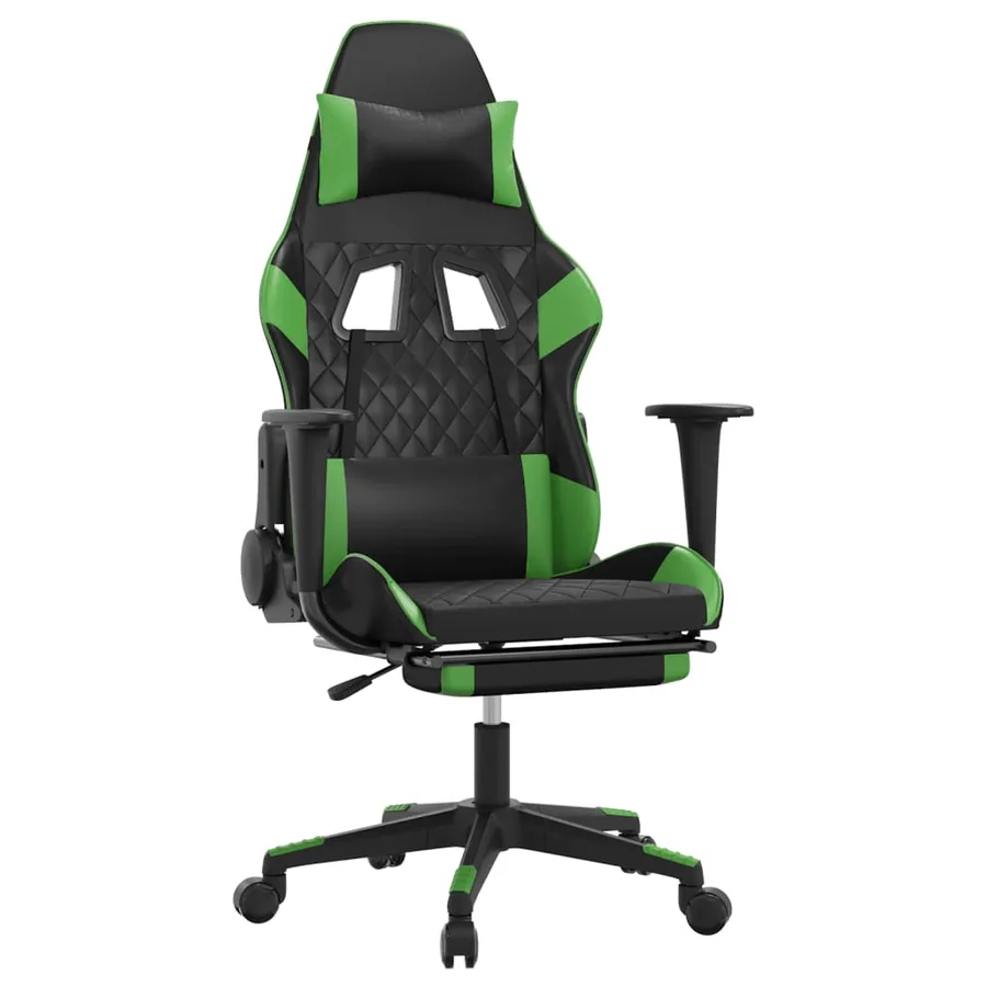 Chaise de jeu avec repose-pied Noir et vert Similicuir - 2
