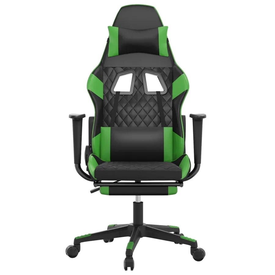 Chaise de jeu avec repose-pied Noir et vert Similicuir - 3