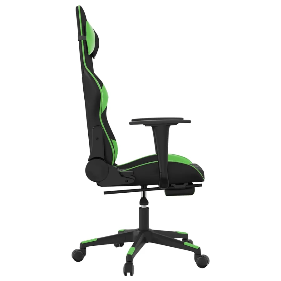 Chaise de jeu avec repose-pied Noir et vert Similicuir - 4