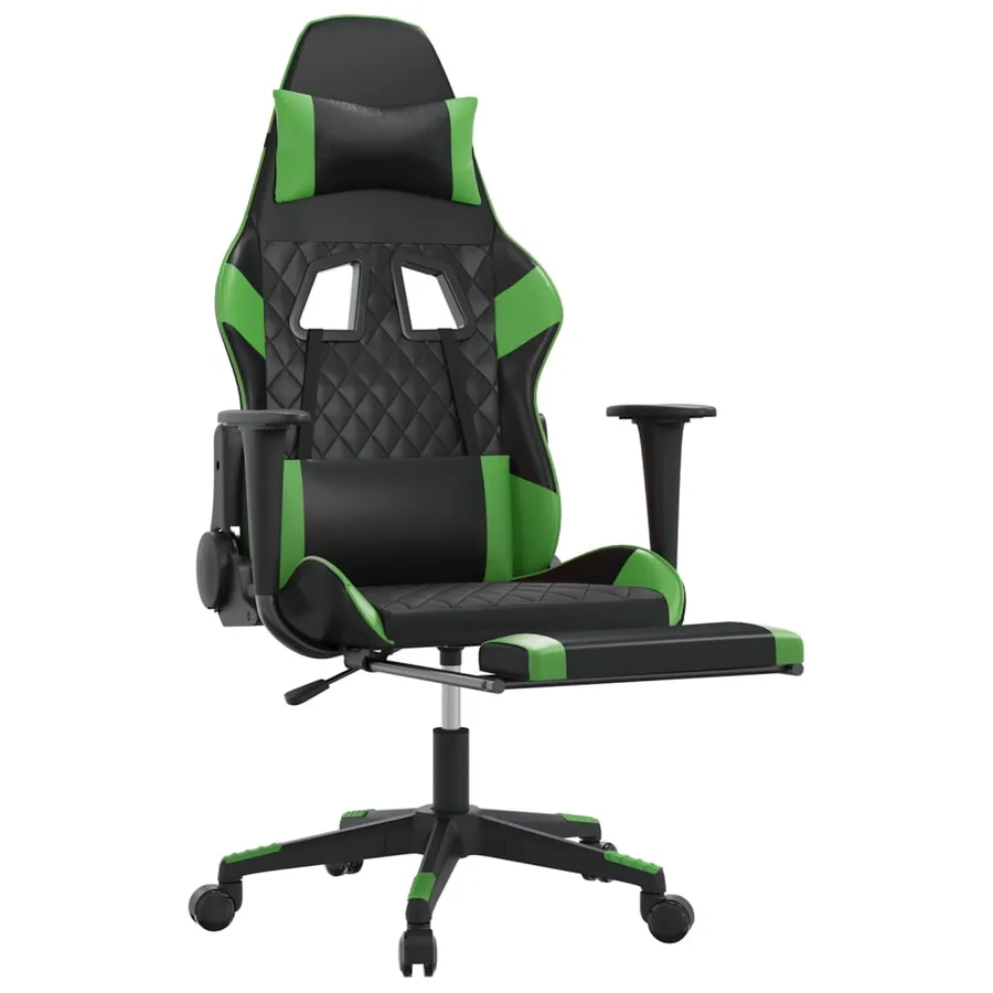 Chaise de jeu avec repose-pied Noir et vert Similicuir - 6