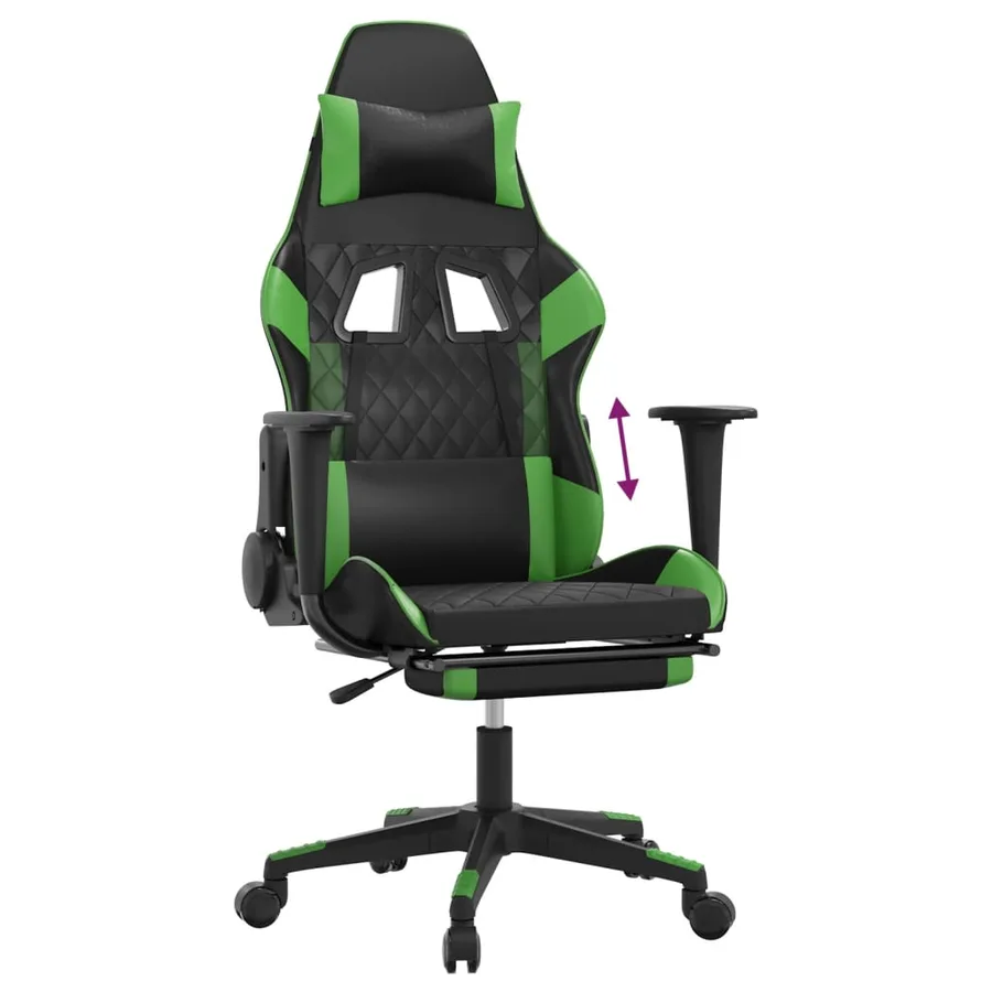 Chaise de jeu avec repose-pied Noir et vert Similicuir - 8