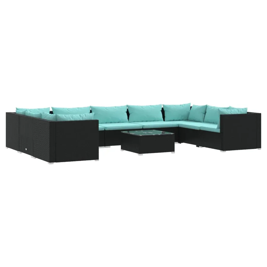 Salon de jardin 10 pcs avec coussins Résine tressée Noir - 2