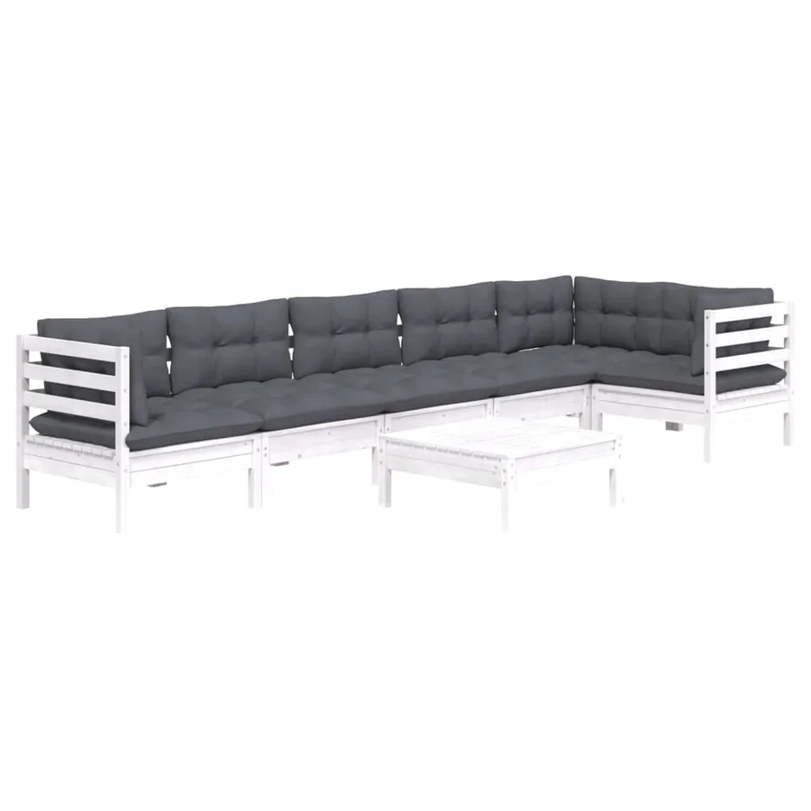 Salon de jardin 7 pcs avec coussins blanc bois de pin - 3