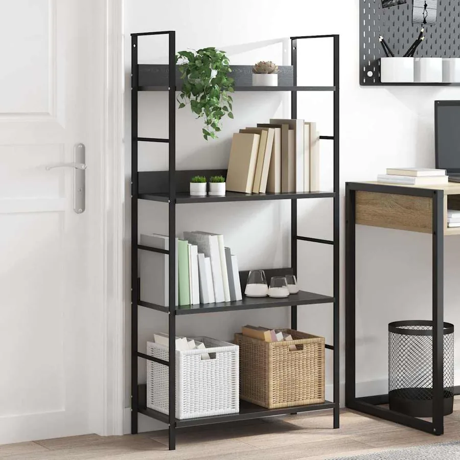 Bibliothèque à 4 niveaux noir 60x27,6x124,5cm bois d'ingénierie
