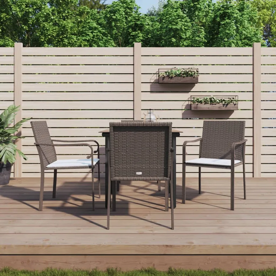 Ensemble à manger de jardin 5 pcs coussins résine tressée acier