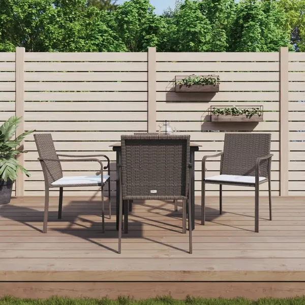 Ensemble à manger de jardin 5 pcs coussins résine tressée acier