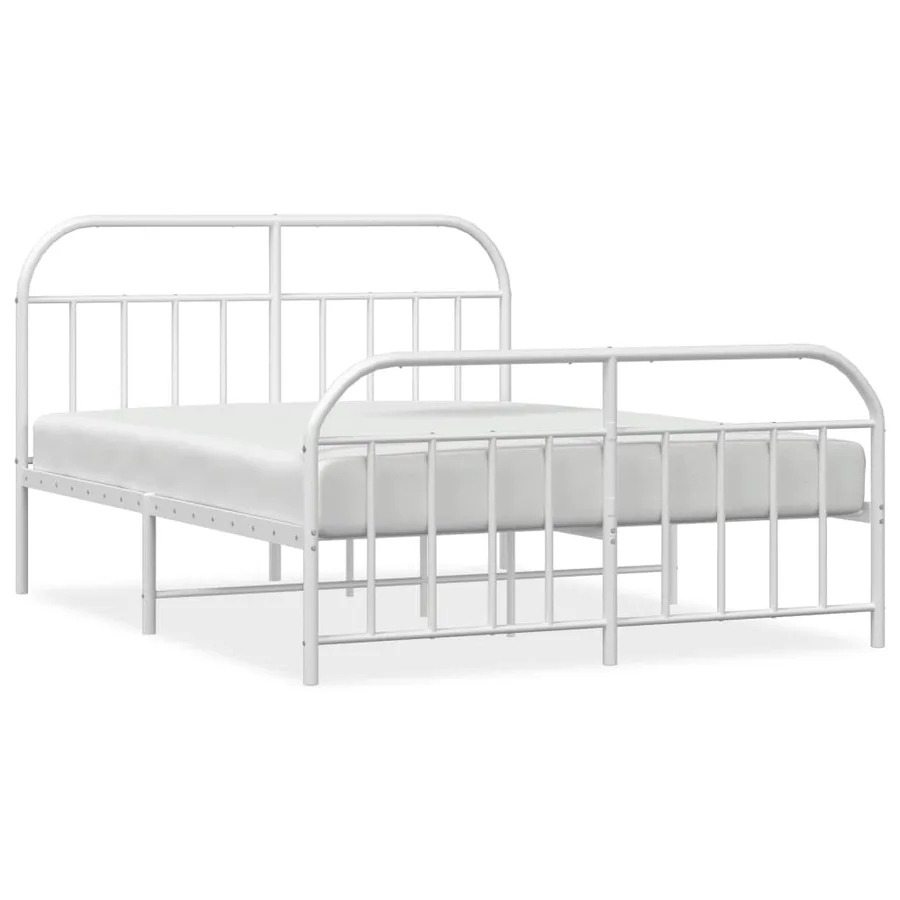 Cadre de lit métal sans matelas et pied de lit blanc 140x190 cm - 2