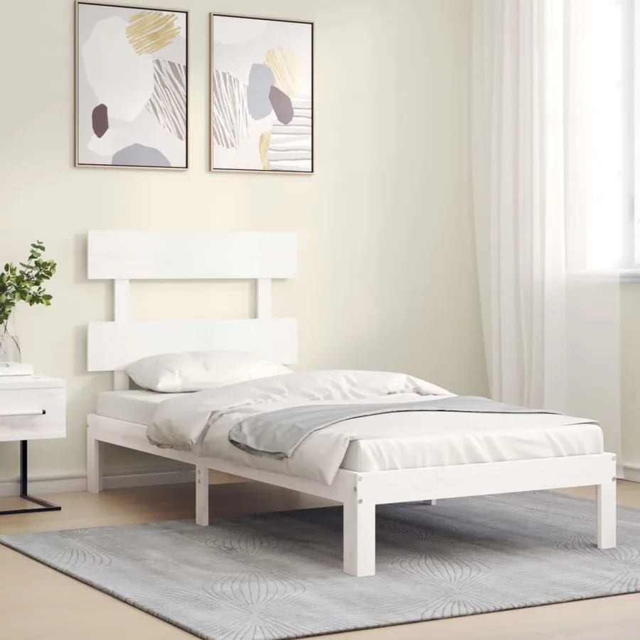 Cadre de lit sans matelas blanc 90x200 cm bois de pin massif - 3