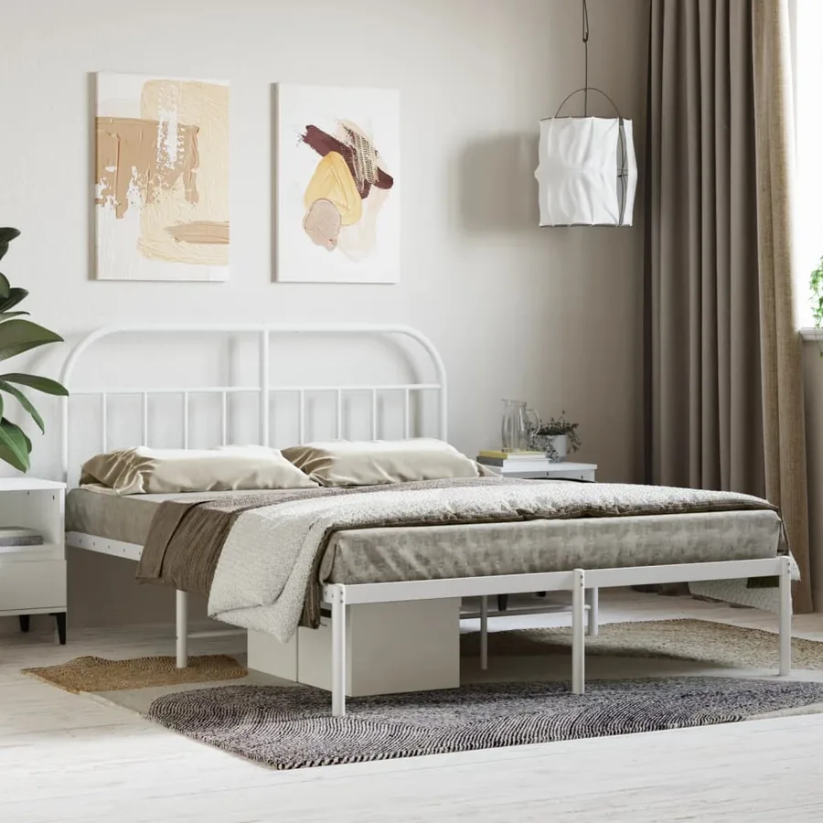 Cadre de lit métal sans matelas et tête de lit blanc 140x200 cm