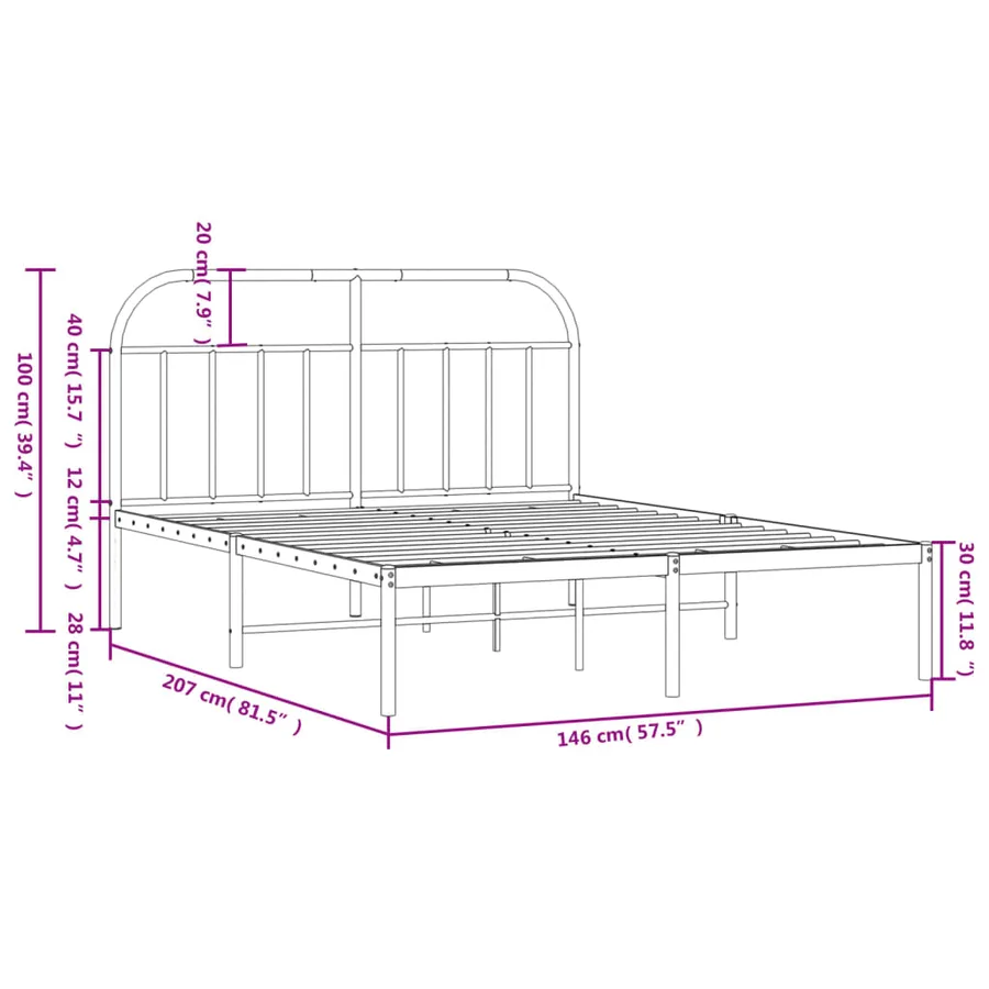 Cadre de lit métal sans matelas et tête de lit blanc 140x200 cm - 10